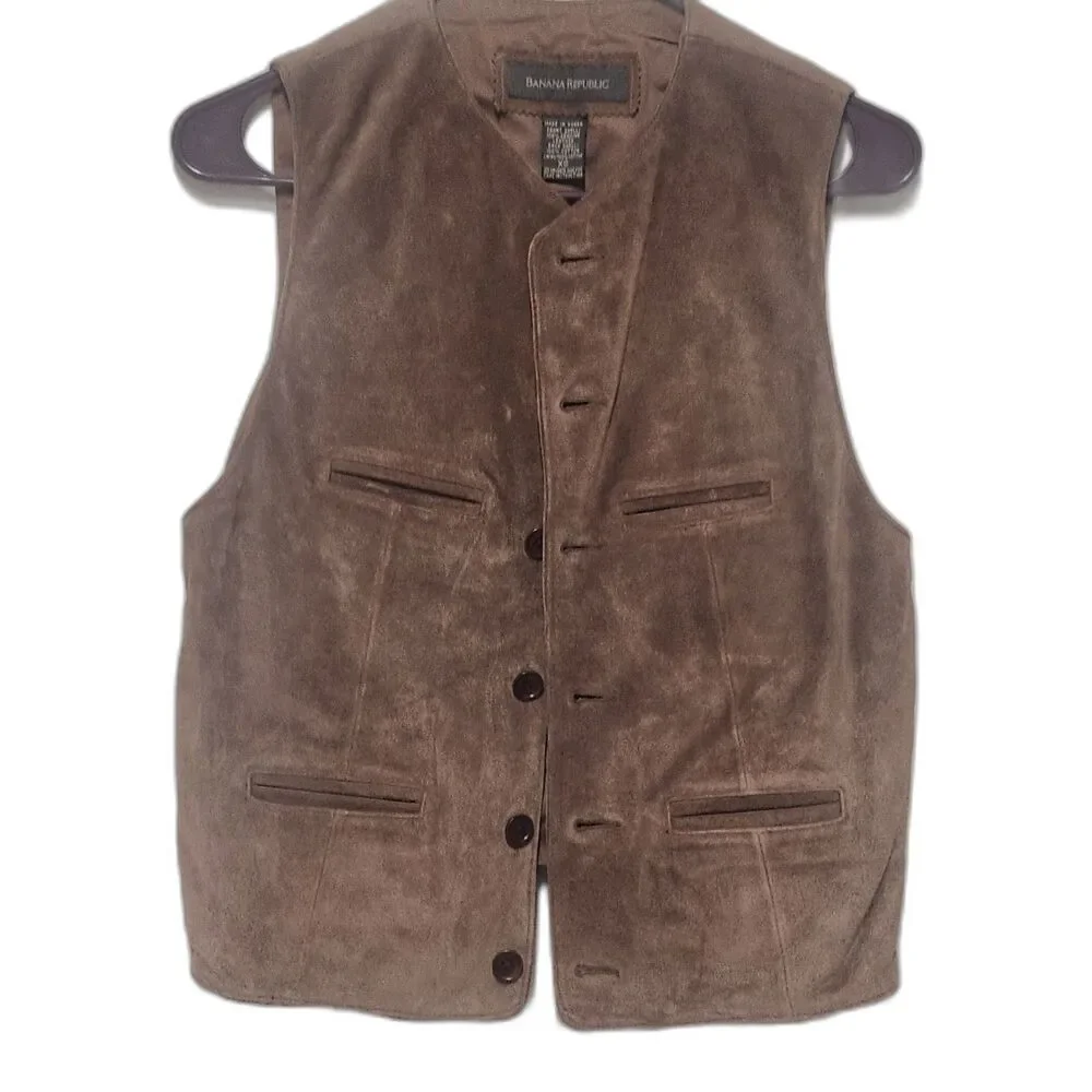 Nwt Vintage Banana Republic 100% Leather Suede Brown Vest Men's Unisex XS 90's